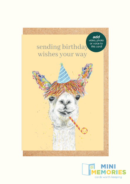 Llama Birthday QR Card - Add Video, Photo or Voice to this card