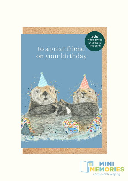 Otter Birthday QR Card - Add Video, Photo or Voice to this card