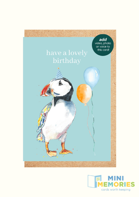 Puffin Birthday QR Card - Add Video, Photo or Voice to this card