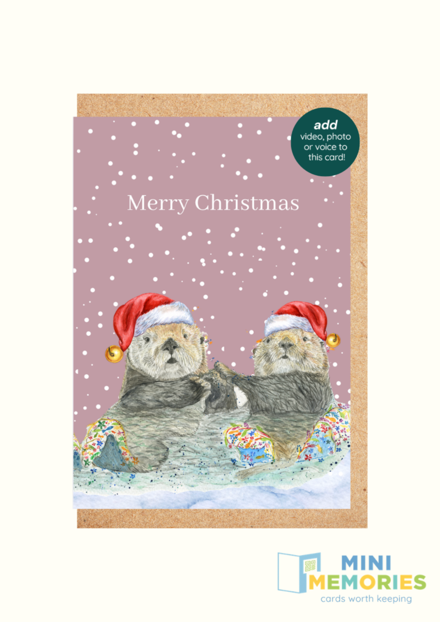 Christmas Otters QR Card - Add Video, Photo or Voice to this card