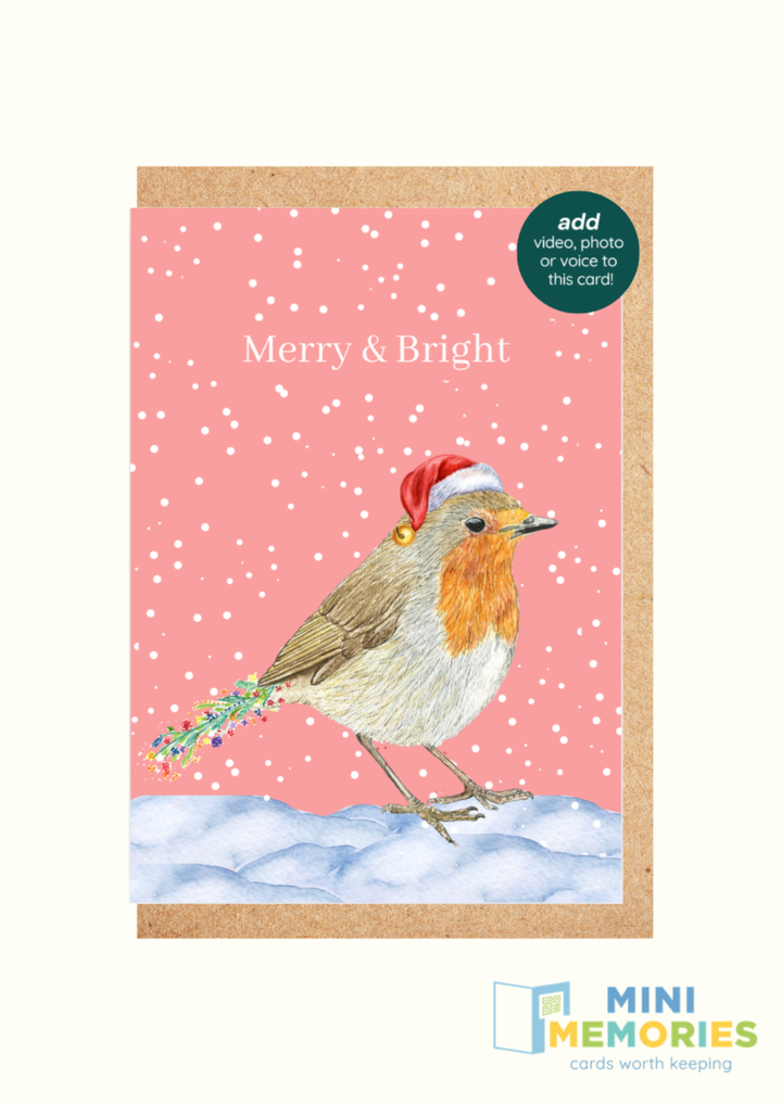 Christmas Robin QR Card - Add Video, Photo or Voice to this card