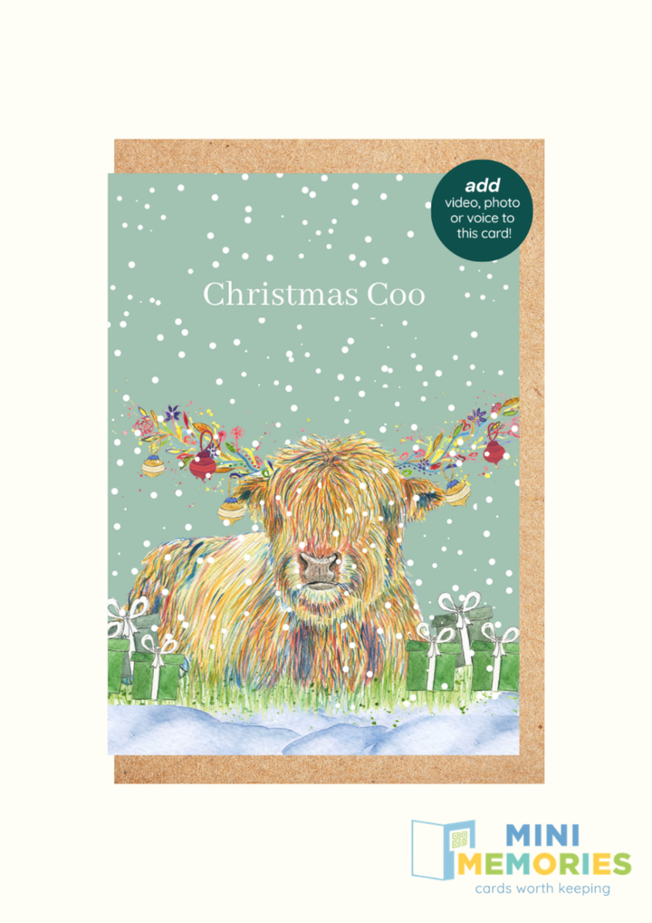Christmas Highland QR Card - Add Video, Photo or Voice to this card