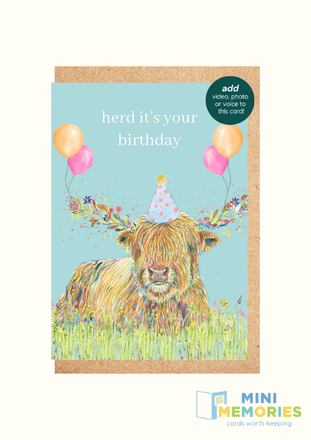 Highland Cow Birthday QR Card - Add Video, Photo or Voice to this card