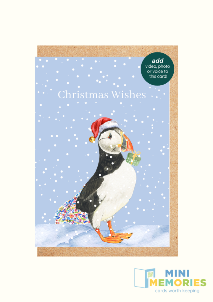 Christmas Puffin QR Card - Add Video, Photo or Voice to this card
