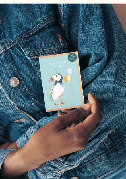 Puffin Birthday QR Card - Add Video, Photo or Voice to this card