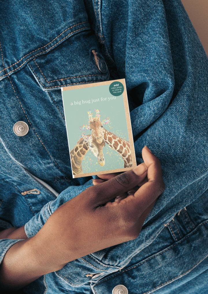 Big Hug Giraffes QR Card - Add Video, Photo or Voice to this card