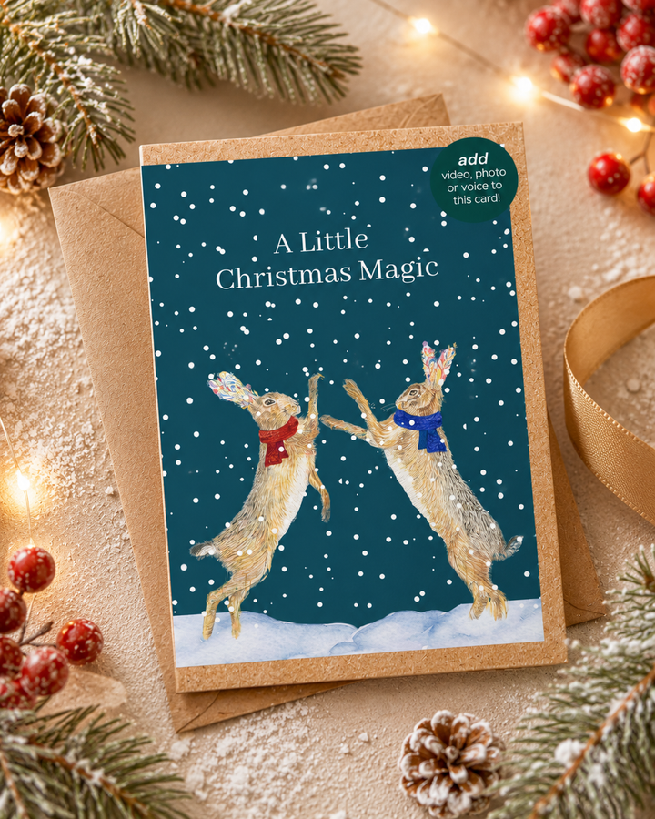 Christmas Hares QR Card - Add Video, Photo or Voice to this card