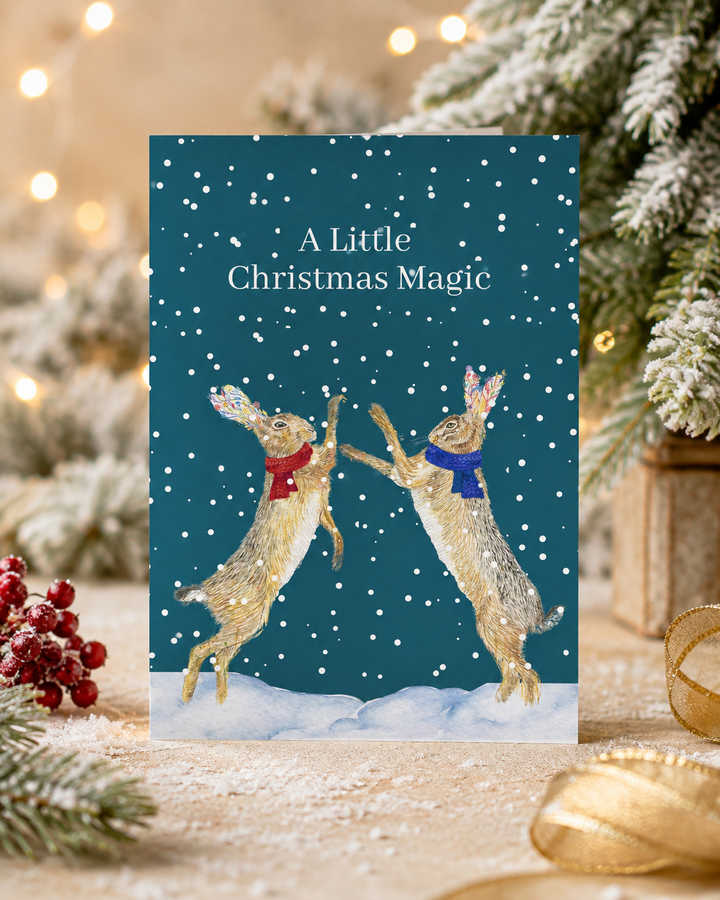 Christmas Hares QR Card - Add Video, Photo or Voice to this card