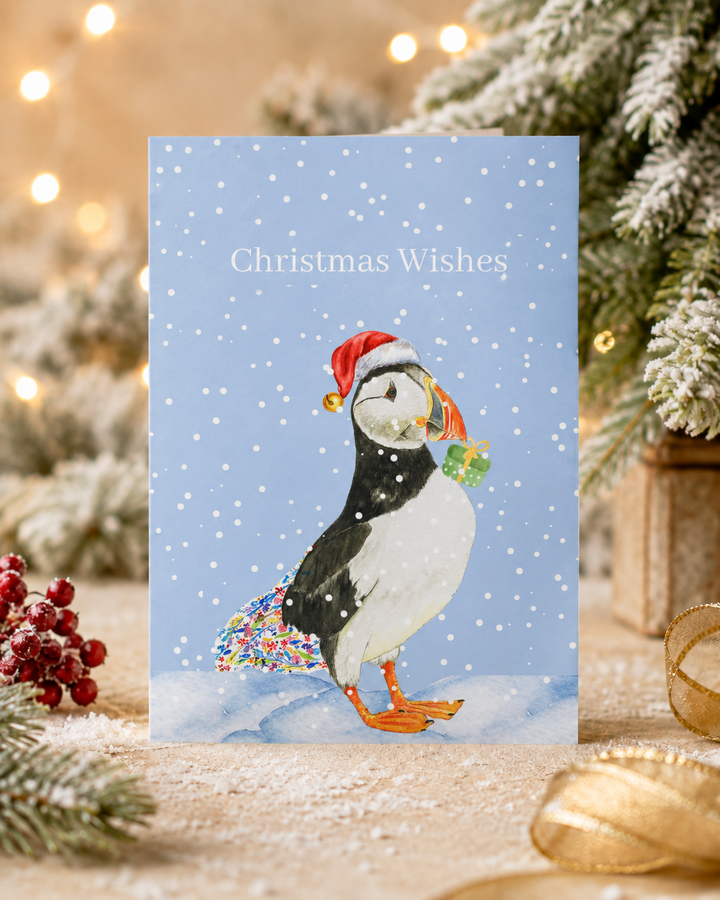 Christmas Puffin QR Card - Add Video, Photo or Voice to this card