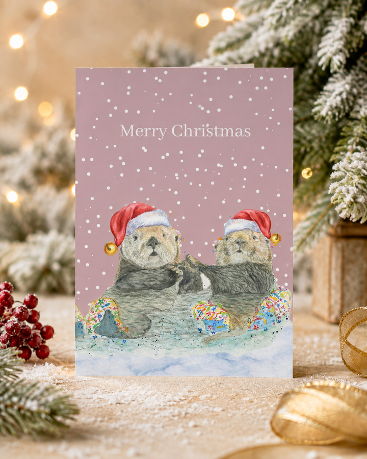 Christmas Otters QR Card - Add Video, Photo or Voice to this card