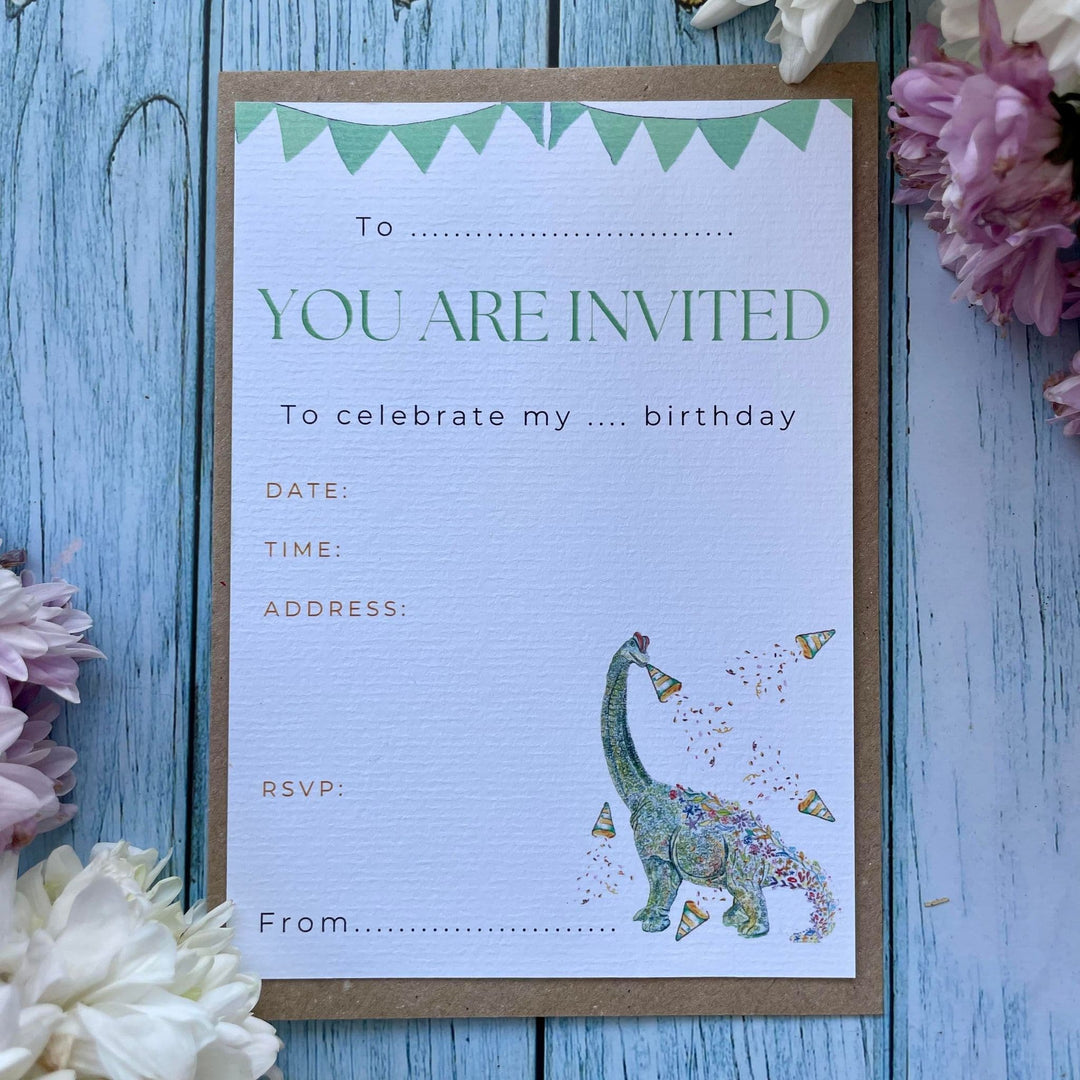 BRIAN THE BRACHIOSAURUS DINOSAUR PARTY INVITATIONS - PACK OF 10