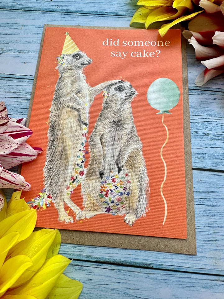 DID SOMEBODY SAY CAKE? MEERKAT BIRTHDAY ECO-CARD - reverse