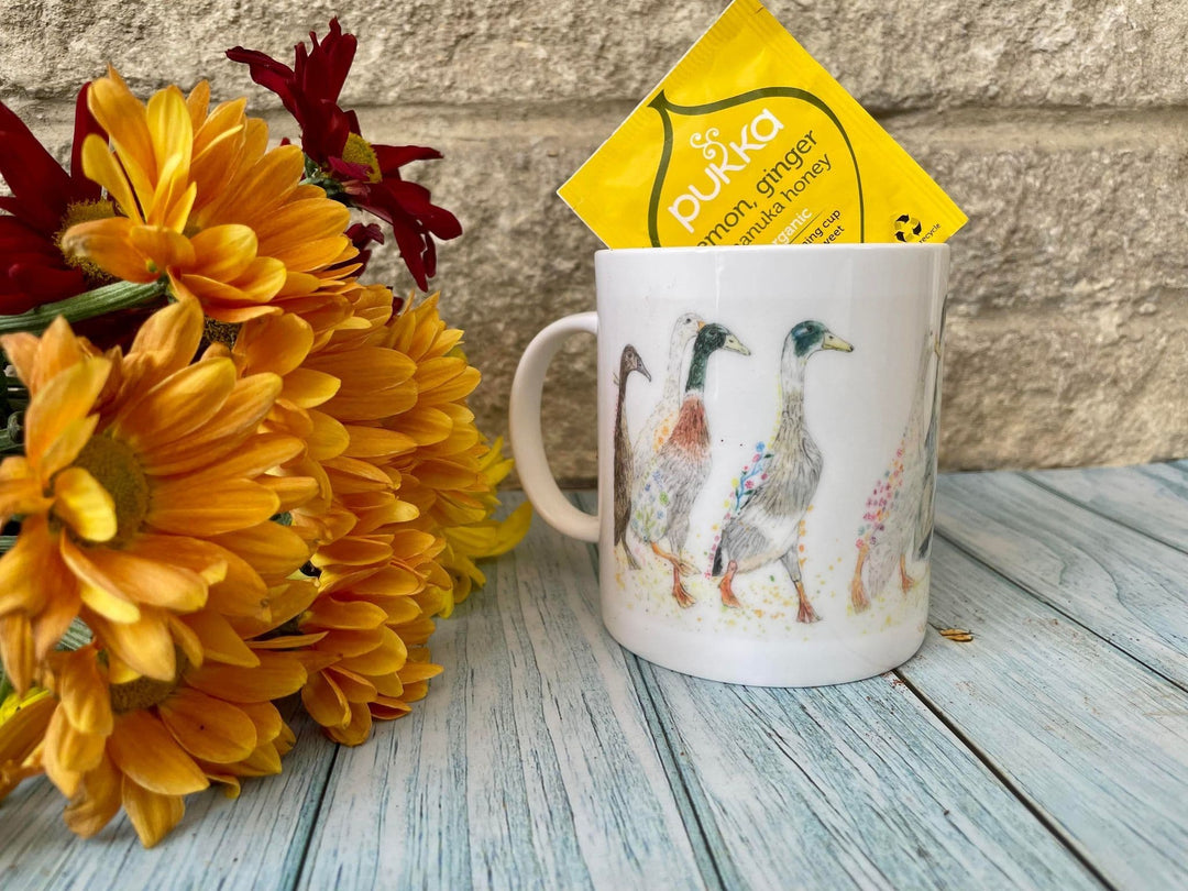 DUCKS IN A ROW LARGE BONE CHINA MUG