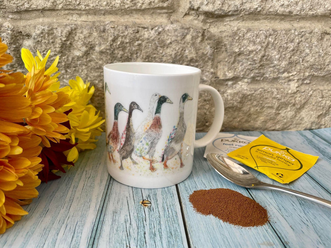 DUCKS IN A ROW LARGE BONE CHINA MUG