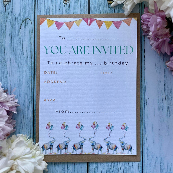 ELI THE ELEPHANT PARTY INVITATIONS - PACK OF 10