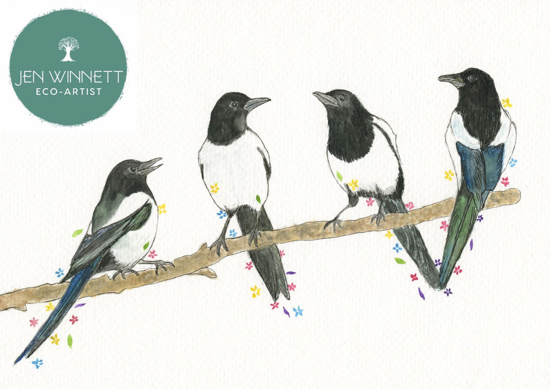FOUR FOR A BOY MAGPIES - SIGNED PRINT