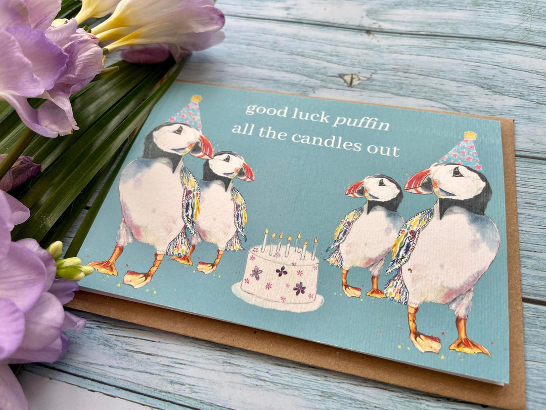 GOOD LUCK PUFFIN ALL THE CANDLES OUT ECO CARD
