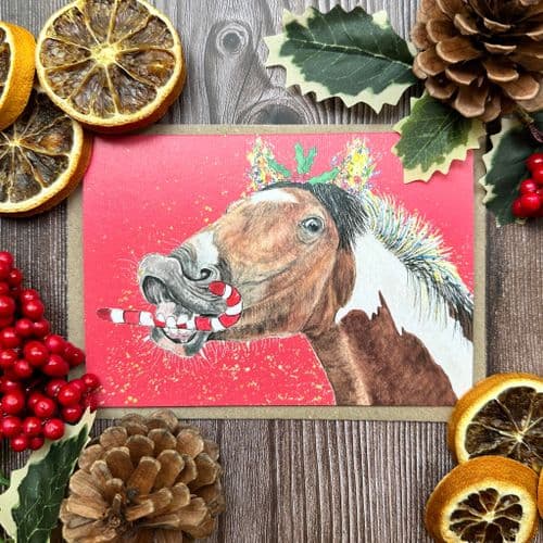 HAPPY HOLLYDAYS HORSE CHRISTMAS ECO CARD