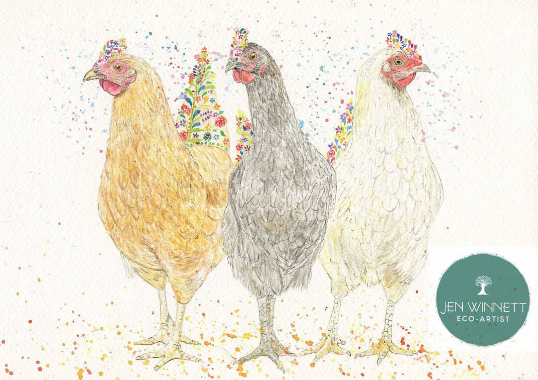 HENRIETTA, EEGSMERELDA AND LAYLA HENS SIGNED PRINT