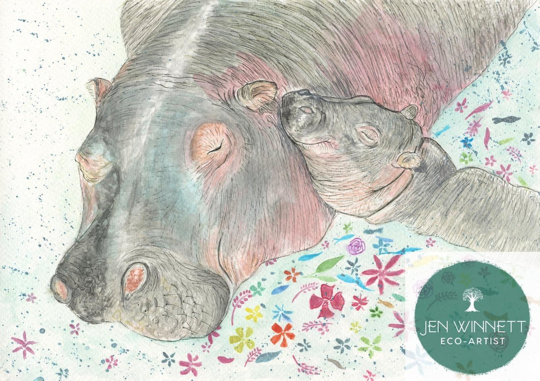 HILDA AND HUMPHREY HIPPOS SIGNED PRINT