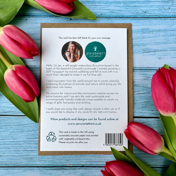 portrait eco greeting card back – sustainably sourced paper and UK printing