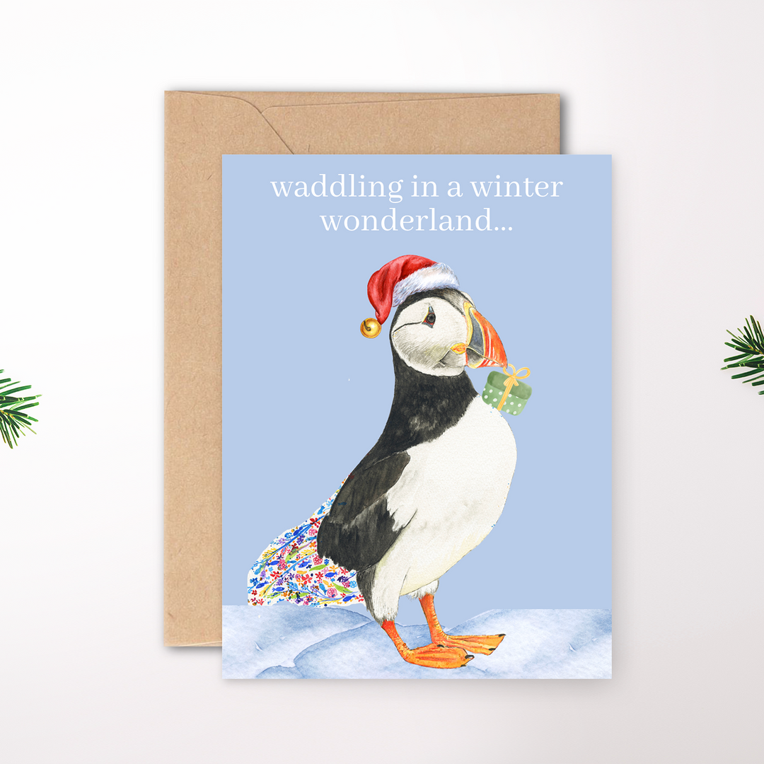 CHRISTMAS PUFFIN GREETINGS ECO CARD