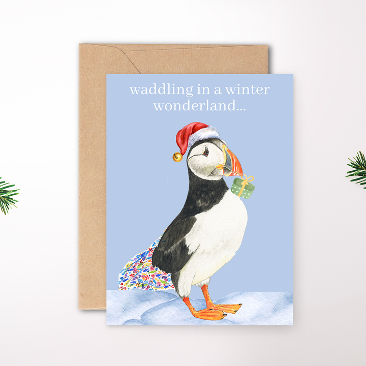 CHRISTMAS PUFFIN GREETINGS ECO CARD