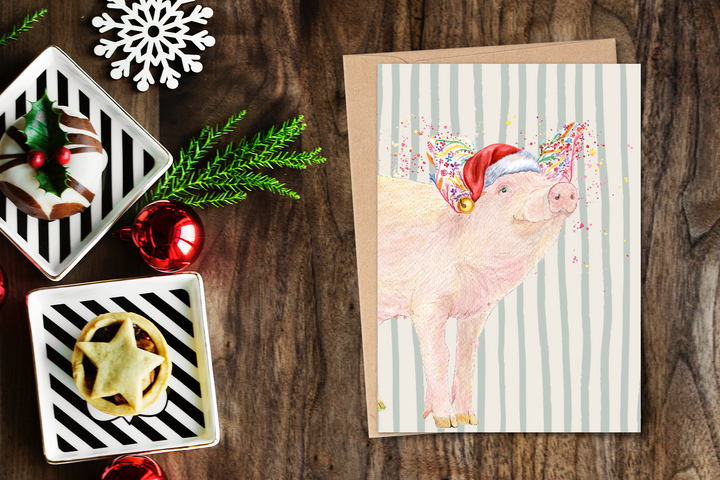 VINTAGE CHRISTMAS PIG ECO CARD