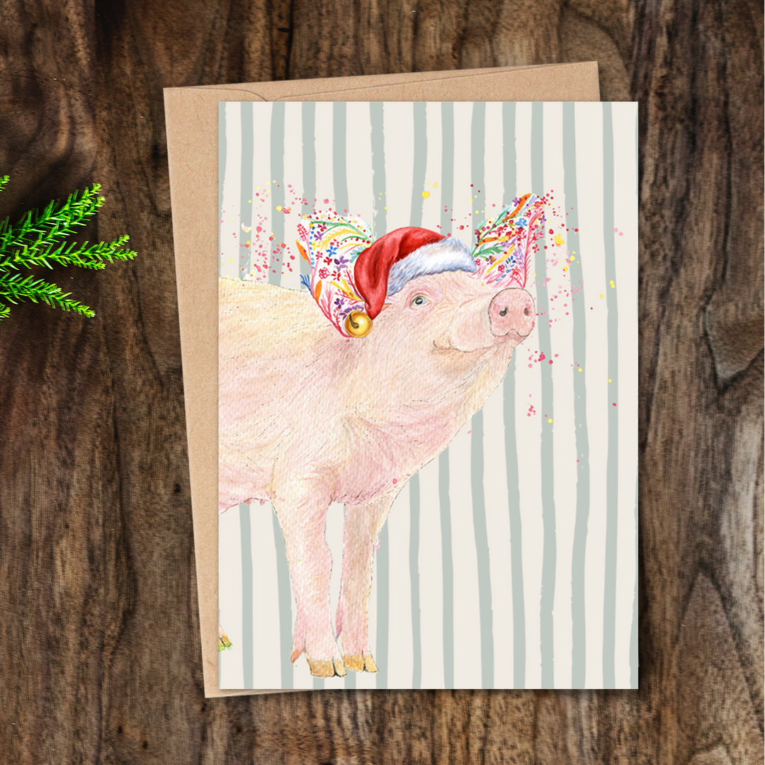 VINTAGE CHRISTMAS PIG ECO CARD