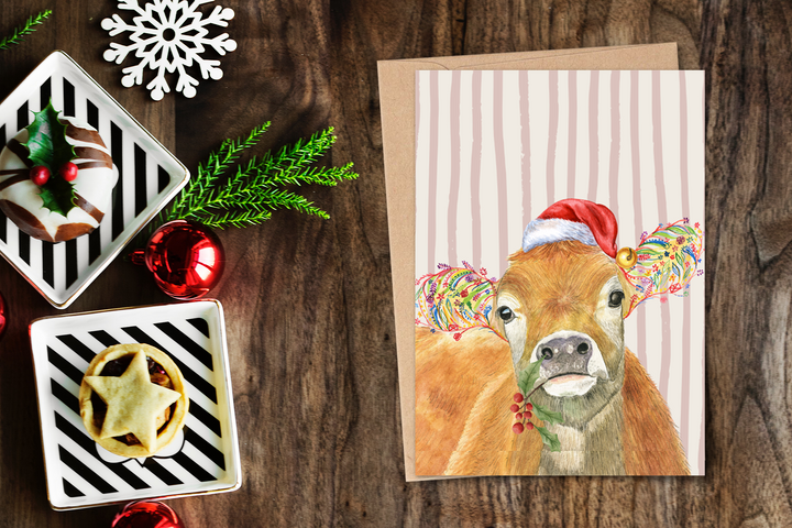 VINTAGE CHRISTMAS COW ECO CARD