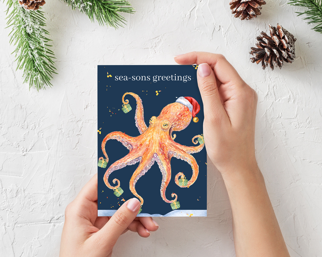 CHRISTMAS OCTOPUS SEA-SONS GREETINGS ECO CARD